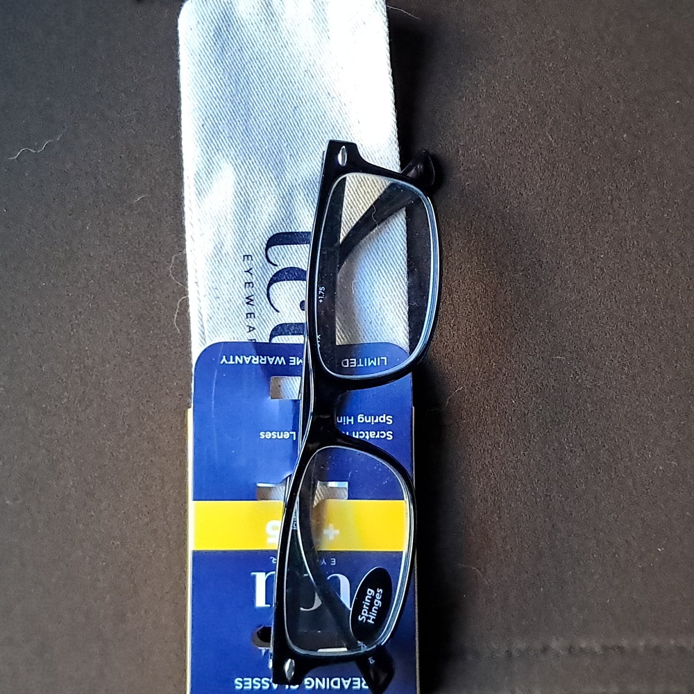New With Tags ICU Eyewear Scratch Resistant Black Reading Glasses 1.75